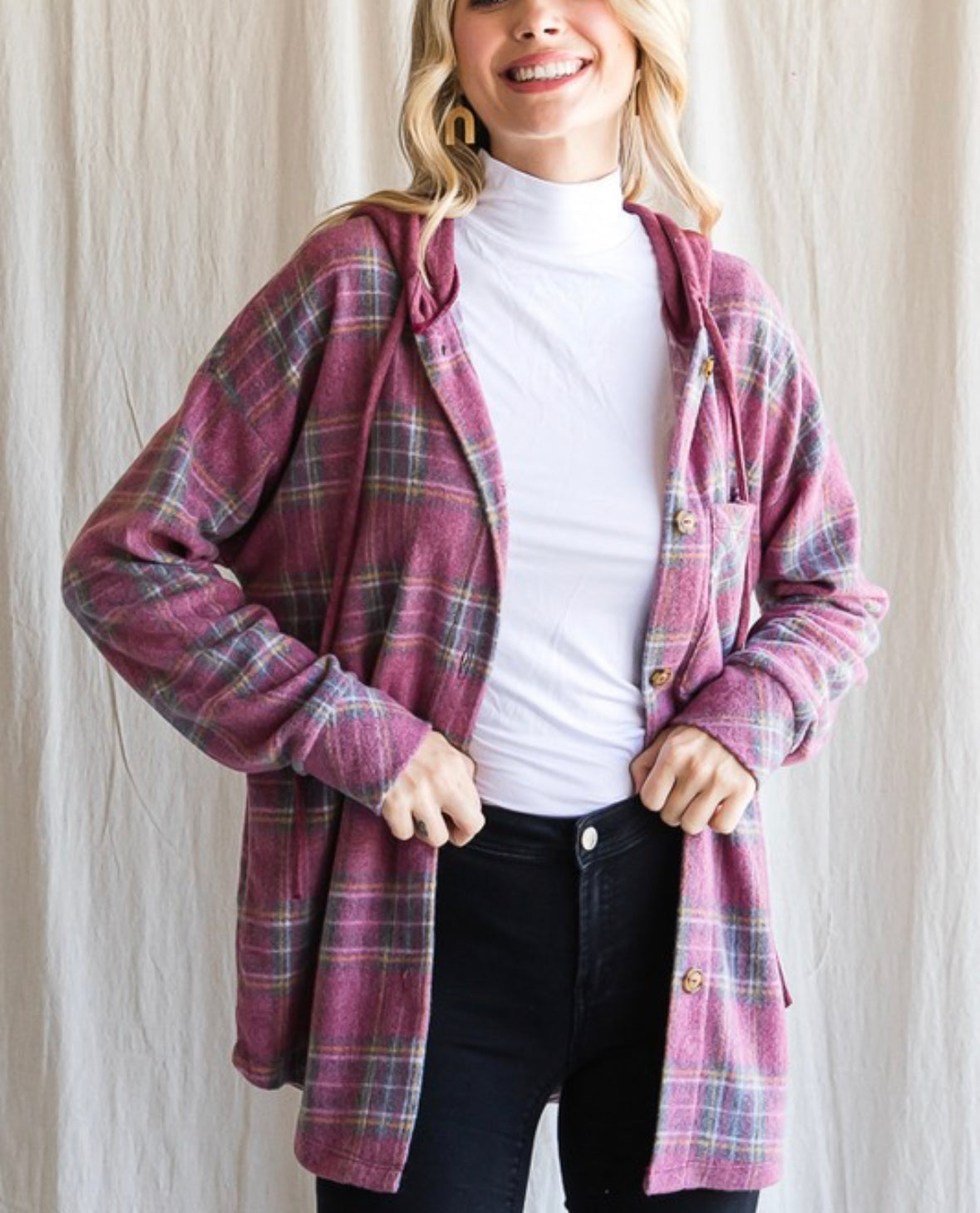 Joanna Plaid Hooded Button Up