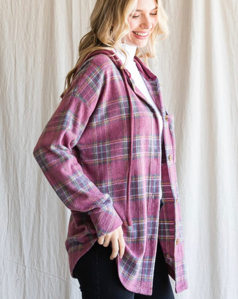 Joanna Plaid Hooded Button Up