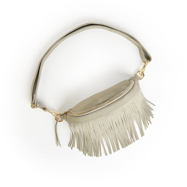 Suede Removeable Fringe Fanny Pack Bum Bag in Gray