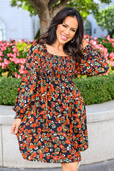 Bet On It Shirred Long Sleeve Floral Dress