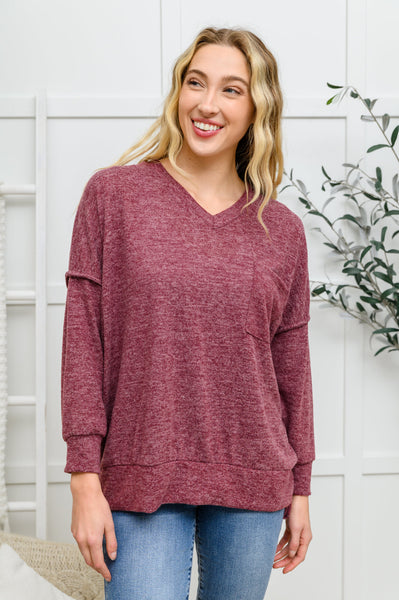 Brushed Soft Sweater In Burgundy