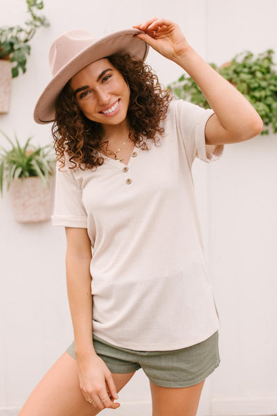 Buttons and Henley Top in Seashell
