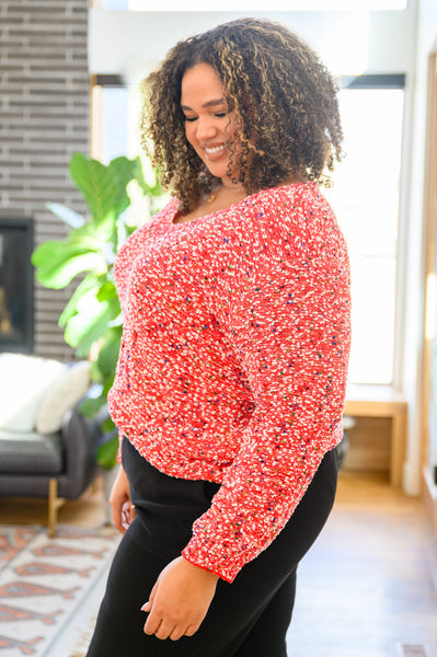 Cozy Memories Popcorn Knit Sweater in Red