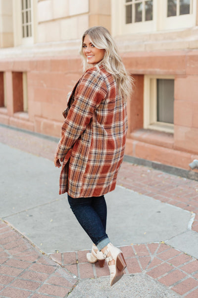 Fall In Love Plaid Jacket In Rust