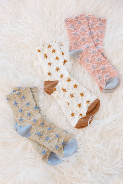 Star Design Socks In Beige
