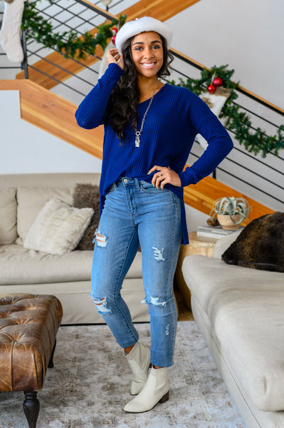 Stay The Night Waffle V-Neck Sweater