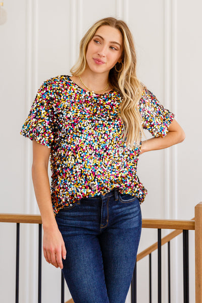 Times Square Sequin Short Sleeve Top